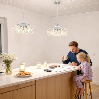Brushed Nickel 3-Light Pendant Lights Kitchen Island, Modern Hammered Glass Kitchen Pendant Lighting Over Island, Adjustable Hanging Bathroom Light Fixtures for Hallway Entryway Dining Room,E12*3