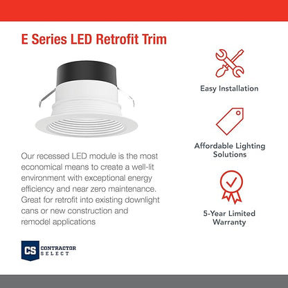 Juno E Series 5"/6" LED Ceiling Light, Baffle Trim Recessed Lighting with 5-in-1 Switchable White Color, 900 Lumens, Wet Rated LED Downlight, Dimmable, White