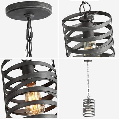 LNC Pendant Lighting for Kitchen Island, Rustic Farmhouse Pendant Light for Dining Room with Dark Silver Painted Finish, W 7" x H 12"