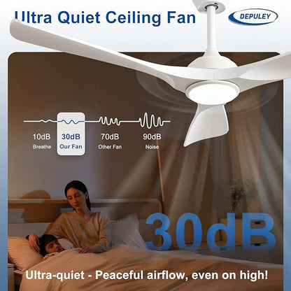 Depuley Ceiling Fan with Light and Remote: 52 Inch White 3 Blade Outdoor Fans for Patios - Dimmable Indoor Fan with Remote Control Fandelier Ceiling FansUltra Quiet DC Motor Reversible 6 Speed Timer