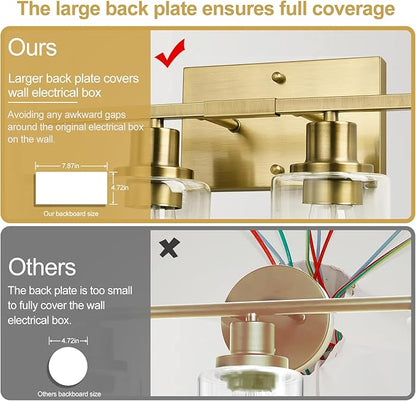 Indoi 4 Light Bathroom Light Fixtures, Brass Vanity Lights for Bathroom with Clear Glass Shades, Modern Bathroom Wall Sconces for Mirror Living Room Cabinet
