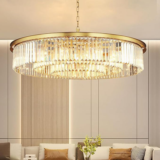 Large Crystal Chandelier Modern Luxury Chandelier Ceiling Lights Fixture for Dining Living Room 18-Lights 3-Tier Raindrop Chandeliers Lighting (Copper, Dia 39 Inch)