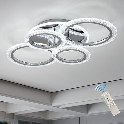Garwarm Modern Ceiling Light 58W Dimmable Flush Mount LED Ceiling Lamp 4 Rings Acrylic Ceiling Chandelier for Living Room Dining Room Bedroom,Chrome