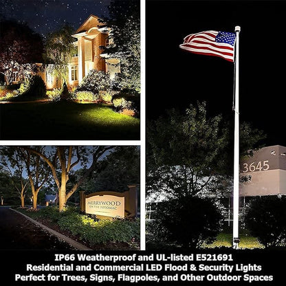 LED Flood Light Outdoor, 3rd Gen 16W Landscape Lights, 1500 Lumen 50W Replacement Waterproof Backyard Security Lights, 3000K Warm White, 1/2" Knuckle Mount, 120V and 5 Year Warranty