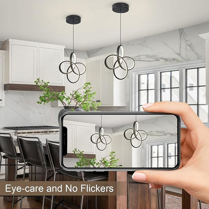 Black Pendant Lighting, 4500K Modern Pendant Light Kitchen Island, Height Adjustable Hanging Pendant Light Fixtures for Dining Room Kitchen Sink Bedroom Hallway,1 Pack