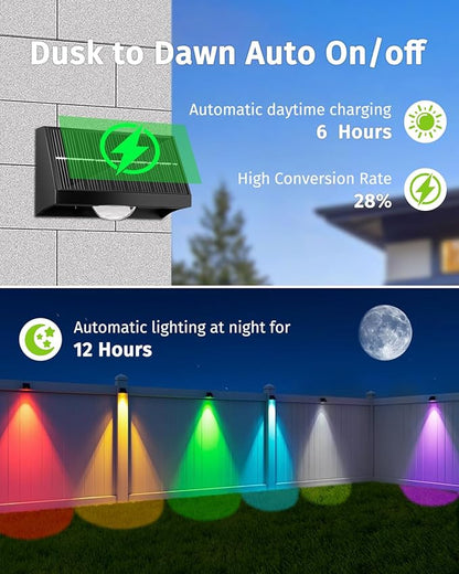 Solar Fence Lights Outdoor Waterproof High Brightness LED Spot Lens Deck Lights 7 Mode Warm & Cool White RGB Solar Powered Wall Light Decor for Christmas Outside Patio Step Backyard Rail - 12 Pack