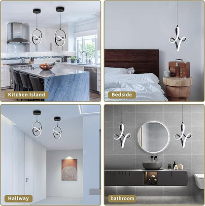 2 Packs Modern Led Pendant Light 5500K Cold White Kitchen Island Pendant Light Fixtures Adjustable Height Led Pendant Lamp for Kitchen Island Dining Room Hanging Light, 2 Packs (Black)