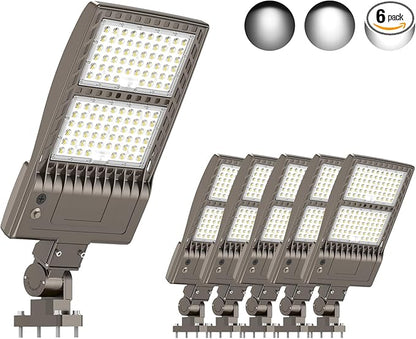 KUKUPPO 6Pack 450W LED Parking Lot Light Power Adjustable, LED Shoebox Flood Pole Light Outdoor Parking Lighting with Arm Mount 67,500LM 5000K IP65 Waterproof 100-277V ETL Listed