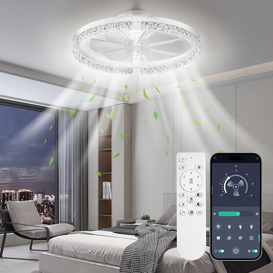StarryEver LED Ceiling Fans with Lights and Remote, 18 inch Modern Smart Ceiling Fan, 6 Speeds and 3000K-6500K Stepless Dimmable Quiet Fan Lights Ceiling for Bedroom, Living Room, Dining Room, White