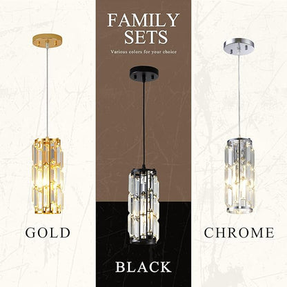 Black Pendant lamp Modern Pendant lamp, Mini Crystal Pendant Light, Adjustable Pendant Light for Kitchen, Dining Room, Bedroom(Black Pack of 2)