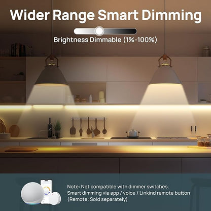 Linkind Smart Light Bulbs, Warm White to Daylight (2700K-6500K), Alexa Light Bulbs, Work with Alexa & Google Home, 60W Equivalent, Efficient 8.5W, 2.4G WiFi Bluetooth LED CRI>90, A19 E26 800LM, 4Pack