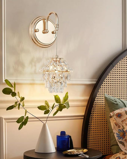 Pinecone Shape Crystal Vintage Gold Wall Sconces Chandelier Set of 2, Modern Victorian Indoor Hardwired Wall Mount Lamp Light Fixture for Bedroom Living Room Bathroom Vanity Light Hallway Wall Decor