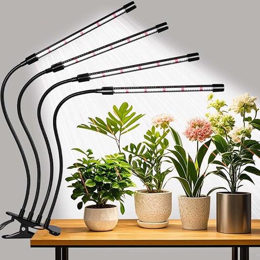 RWNTAO Grow Lights for Indoor Plants,168 LEDs Clip Plant Lights, Full Spectrum LED Plant Growing Lamps with Flexible Gooseneck, 3/9/12H Timer, 3 Spectral Modes, 10 Dimmable Levels, 4 Head