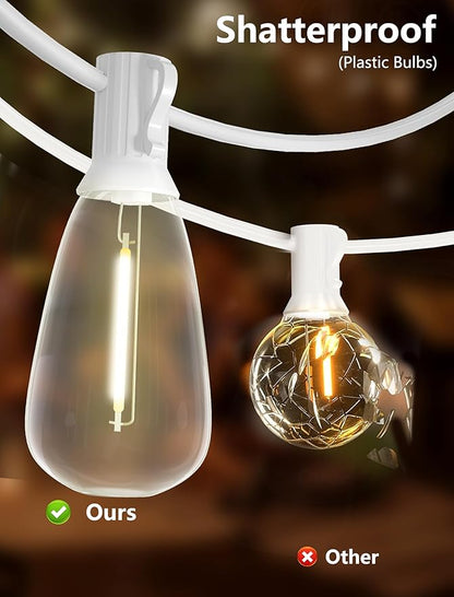 50FT Outdoor LED String Lights, White String Lights with 25 Shatterproof ST35 LED Vintage Edison Bulbs, Waterproof Hanging Patio Lights for Outside Backyard Garden