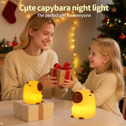 Capybara Night Light Squishy, 50Hrs Nursery Night Light, Touch Control 2 Brightness, 30Min Auto-Off, Rechargeable Bedside Lamp for Baby Kids, [Mothers Day Gifts]