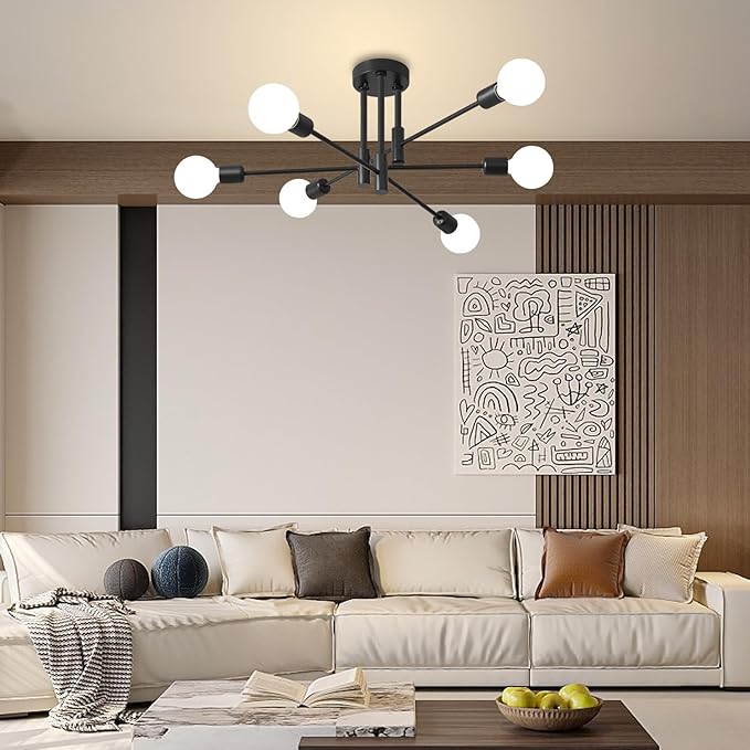 Biewalk Modern Chandelier Ceiling Light Fixture, 6-Light Sputnik Dining Chandeliers 31.18" Gold and Black Chandelier Over Table, Mid Century Lights Fixture for Dining Room Living Room Kitchen Island
