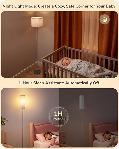 EDISHINE Floor Lamps with 2 Lampshades, 63.7" Modern Standing Lamp with Foot Switch and Remote Control, Stepless Dimmable Minimalist Lamps for Bedroom, Office, (9W LED Bulb Included), Black