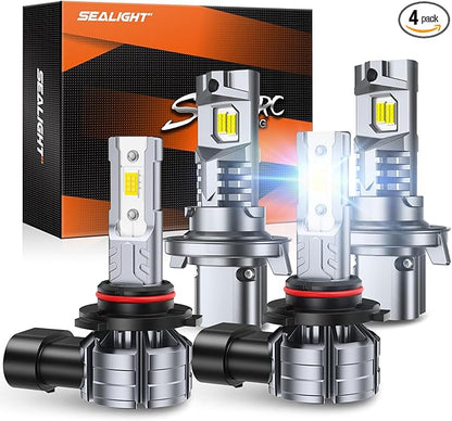 SEALIGHT H13 + H10 for Ford F150 2004-2014, Ford F250 2005-2020 F350, for Dodge Dakota 2005-2009, H13 H10 LED Light Bulbs Combo, 62,000LM 9008 9145 Fog Lights LED Bulb, Pack of 4