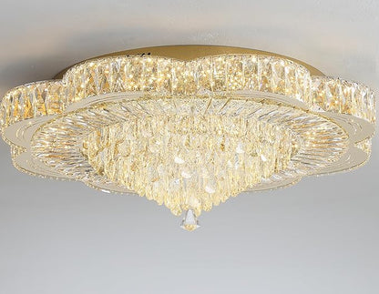 Modern Crystal Chandelier for Living Room 32in Gold Crystal Raindrop Ceiling Light for Room Bedroom LED Dimmable 3000-6000K