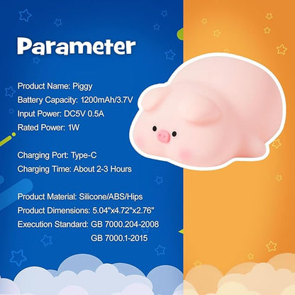 Squishy Pig Night Light 3 Brightness Adjustable Cute Lying Flat Piggy Light with Timer Nursery Breastfeeding Nightlight Rechargeable Silicone Touch Bedside Animal Lamp for Home Bedroom Dorm Decor