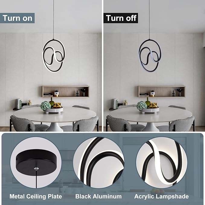 Modern Pendant Lights Fixtures, 4000K LED Black Pendant Light for Kitchen Island, Kitchen Pendant Lighting,Chandeliers for Dining Room Hanging Lights, 1 Pack
