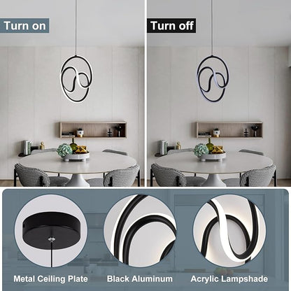 Modern Pendant Lights Fixtures, 4000K LED Black Pendant Light for Kitchen Island, Kitchen Pendant Lighting,Chandeliers for Dining Room Hanging Lights, 1 Pack