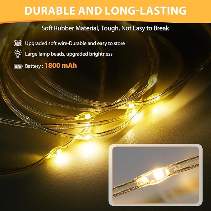 Camping String Lights, 4 in 1 Quick Storage Camping Essentials Gear 32.8FT Rechargeable Tent Lights with 6 Modes Hanging Waterproof LED Camp Lamp for Camping Hiking Patio Garden Festival-Warm White