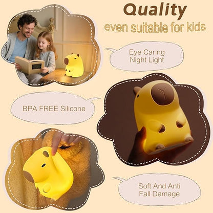 Capybara Night Light, Cute Squishy Lamp Capybara Gifts, Rechargeable Dimmable Animal Silicone Nightlight, Kids LED Capybaras Light, Light Up Capybaras Toy Stuff, Boys Girls Room Dorm Décor