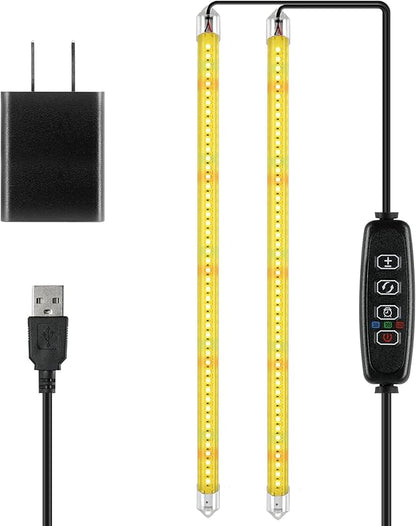 iPower 20W LED Grow Lights with Full Spectrum Plant Growing Light Strips for Indoor Plant with Auto ON/Off 3/9/12H Timer, 10 Dimmable Levels 48 LEDs Per Tude, 2 Tubes, Yellow
