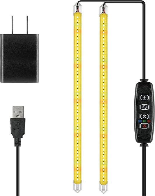 iPower 20W LED Grow Lights with Full Spectrum Plant Growing Light Strips for Indoor Plant with Auto ON/Off 3/9/12H Timer, 10 Dimmable Levels 48 LEDs Per Tude, 2 Tubes, Yellow