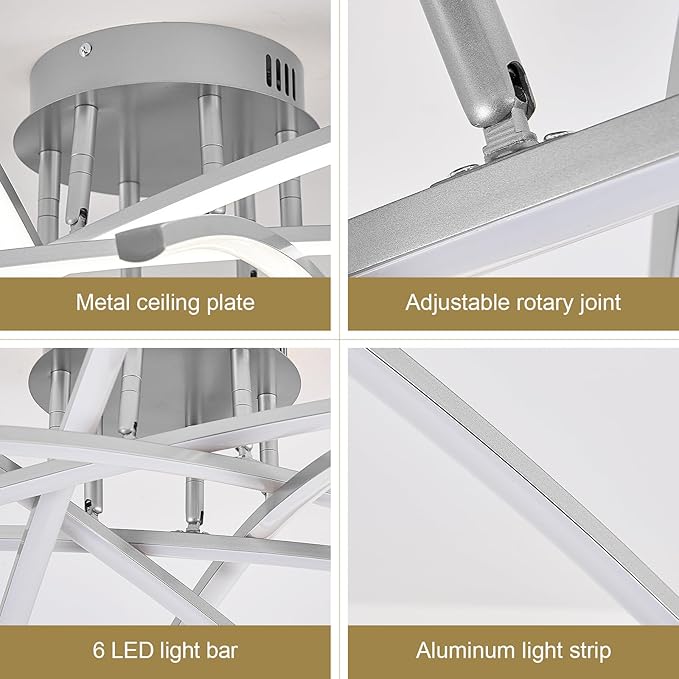Semi Flush Mount Ceiling Light, 32.8” Dimmable LED Chandelier Modern Ceiling Lighting Fixture Dimmable Remote Control 6-Lights Lamp for Living Room Dining Room Bedroom 65W 3000K-6000K