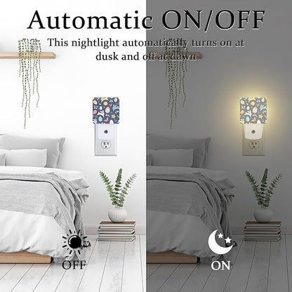 Easter Bunnies and Eggs Night Light, Colorful Rabbits and Flowers Dusk to Dawn Night Light Plug in,0.5w Energy Saving Sleep Friendly NightLight for Kids Boys Girls Home Decor