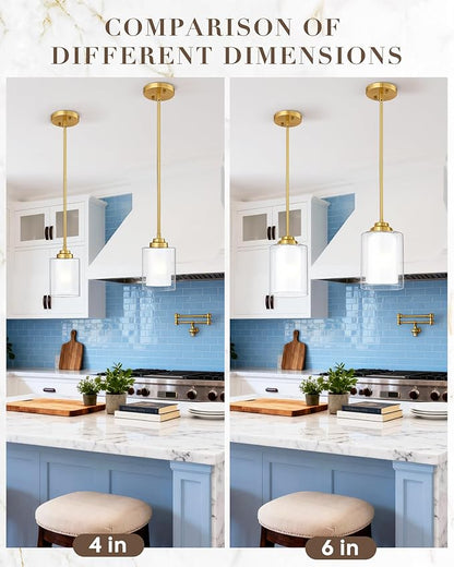 TENGXIN Modern Pendant Light,6-in Brushed Gold Modern Pendant Light for Kitchen Island,Hanging Ceiling Light Fixture,Farmhouse Pendant Lighting for Dining Room Bedroom Bar Office 2Pack,TXPLBG02-2PK-L