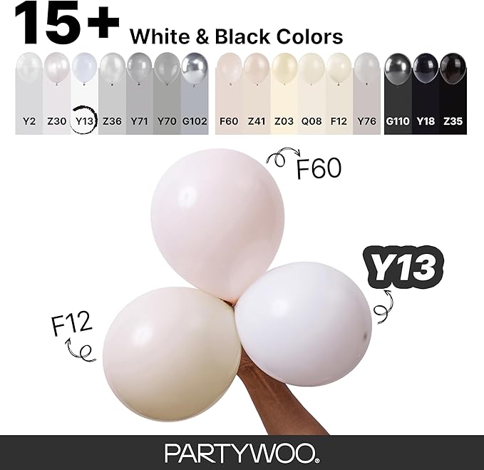 PartyWoo White Balloons 145pcs Different Sizes Pack of 18 12 10 5 Inch Matte White Latex Balloon Arch Kit Garland for Wedding Bridal Graduation Baby Shower Birthday Party Decorations White-Y13