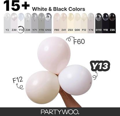 PartyWoo White Balloons 145pcs Different Sizes Pack of 18 12 10 5 Inch Matte White Latex Balloon Arch Kit Garland for Wedding Bridal Graduation Baby Shower Birthday Party Decorations White-Y13