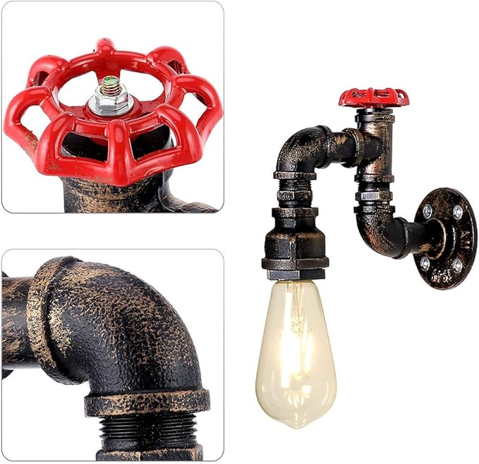 Kawell Vintage Wall Light Fixtures Industrial Retro Wall Sconce Light Creative Water Pipe Wall Lamp Iron Art E26 60W Max for Bedroom Kitchen Restaurant Loft Cafe Bar Hallway