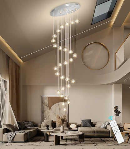 HAIXIANG 13ft Modern LED Chandeliers for Entryway Living Room Long Light High Ceiling Dining Room Light Dimmable Pendant Lighting Fixtures Chandelier for Foyer Staircase Polished Chrome