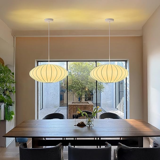19.7 Inch Lantern Pendant Light fixtures, Imitation Silk Ceiling Hanging Pendant Light Japanese Lamp White Chandelier for Dinning Room Living Room Kitchen Island Bedroom Restaurant
