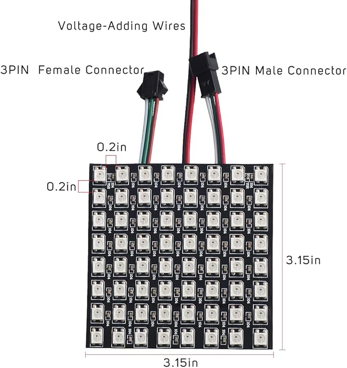 BTF-LIGHTING WS2812B ECO RGB Alloy Wires 5050SMD Individual Addressable 8X8 256 Pixels LED Matrix Panel Flexible FPCB Full Color Works with WLED,SP802E,etc Controllers Image Video Text Display DC5V