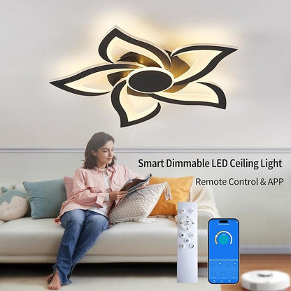 24" Modern Geometric Ceiling Light Fixture, Black Dimmable 3 Colors LED Close to Ceiling Light Fixtures with Remote, Low Profile Flush Mount Ceiling Light for Kitchen, Living Room
