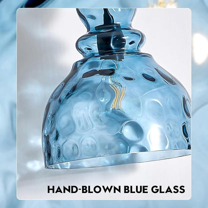 Coastal Pendant Light Blue Hammered Glass Kitchen Island Lights 12in Large Pendant Hanging Light for Dining Room Kitchen Sink Hallway Entrance, E26