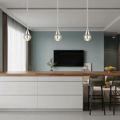 1-Pendant Lights Kitchen Island, Silver Crystal Globe Ceiling Hanging Light Fxitures, LED Light Fixtures Metal Rod Ceiling Glass Pendant Lighting for Kitchen Island Dining Room Bar