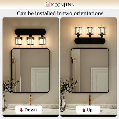 Keonjinn 5-Light Bathroom Light Fixtures, Crystal Black Bathroom Vanity Lights Over Mirror, Vanity Lighting Fixtures with Crystal Square Shades (E26 Socket, Exclude Bulb)