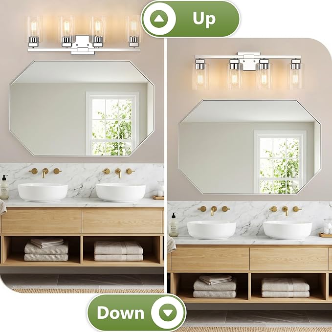 BesLowe 4-Light Bathroom Light Fixtures, Modern Chrome Bathroom Vanity Light, Bathroom Lighting Fixtures Over Mirror, Matte Chrome Bathrom Wall Lamp, Wall Lights for Living Room Bedroom Hallway
