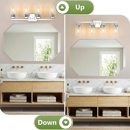 BesLowe 4-Light Bathroom Light Fixtures, Modern Chrome Bathroom Vanity Light, Bathroom Lighting Fixtures Over Mirror, Matte Chrome Bathrom Wall Lamp, Wall Lights for Living Room Bedroom Hallway