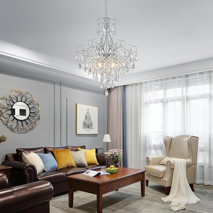WUZUPS Crystal Chandelier 5-Light Pendant Ceiling Light Modern Lighting Fixture for Dining Room Hallway Bedroom Kitchen Bathroom, H 22.4" x W 18.3", E12 Base, Silver