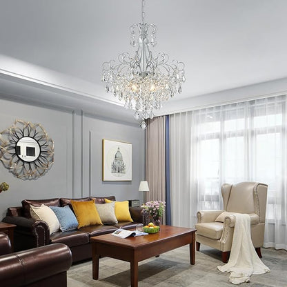WUZUPS Crystal Chandelier 5-Light Pendant Ceiling Light Modern Lighting Fixture for Dining Room Hallway Bedroom Kitchen Bathroom, H 22.4" x W 18.3", E12 Base, Silver
