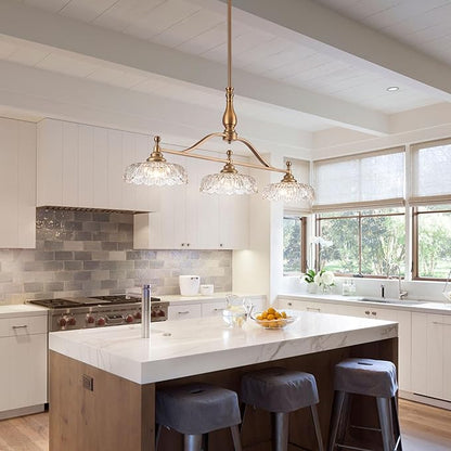 HDDFL Chandeliers Pendant Light Fixture Vintage Pendant Lighting Fixtures 3 Lights Chandelier Matte Brass Kitchen Glass Hanging Lamp for Island Dining Room Living Room