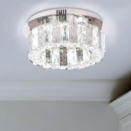 11.8" Modern Crystal Chandelier LED Ceiling Light Flush Mount Mini Ceiling Light Fixtures Crystal Round Chandeliers for Hallway Bedroom Cool White