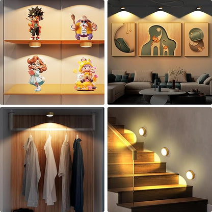 3 Pack Picture Lights for Wall, Rechargeable Battery Operated wall lights, Picture Frame lights with 3 Lighting Modes, Wireless Magnetic Painting Light with Remote Control Timer (Golden, 3 Pack)